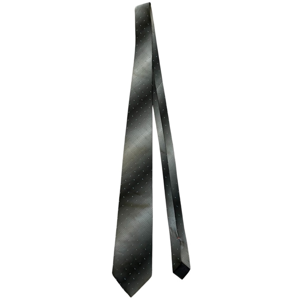 Vintage Del Cino Gray Silver Blue Polka Dot Satin Neck Tie